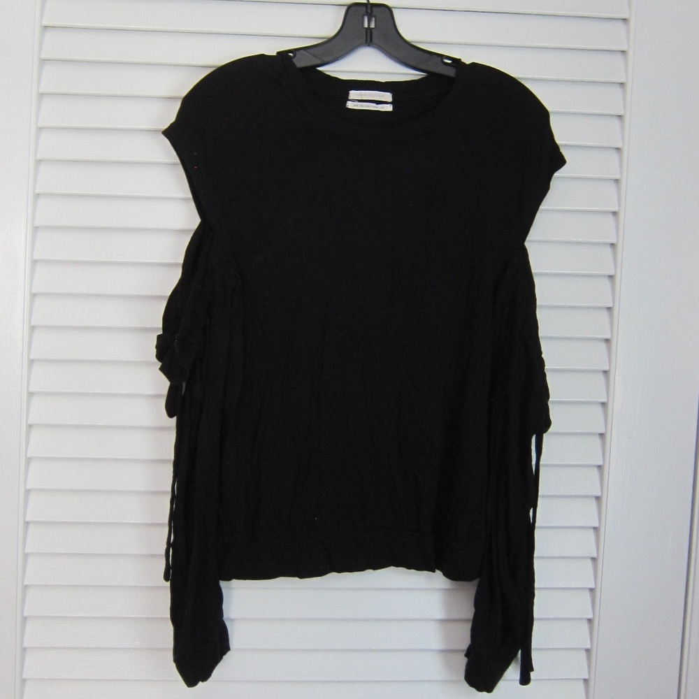 Urban Outfitters Long Sleeve Black Jersey Shirt Off The Shoulder Ties sz M
